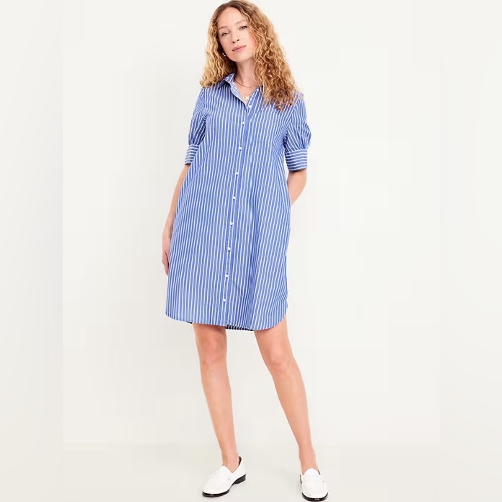 Old Navy Short Sleeve Shirt Dress Blue White Stripes Size Medium
